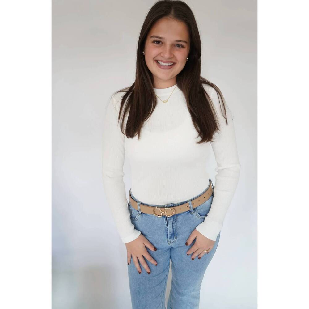 NEW MIOU MUSE classic ribbed knit long sleeve top in cream